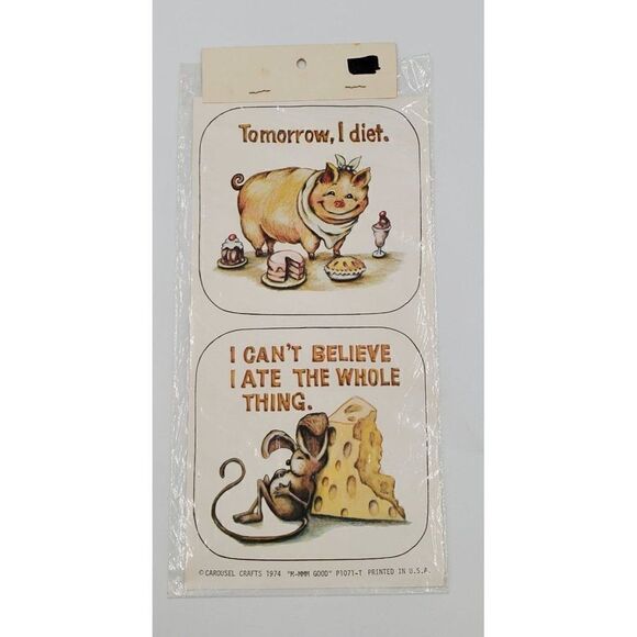 Vintage Carousel Crafts Print For Framing Decoupage Tomorrow I Diet Pig & Mouse - Picture 1 of 5